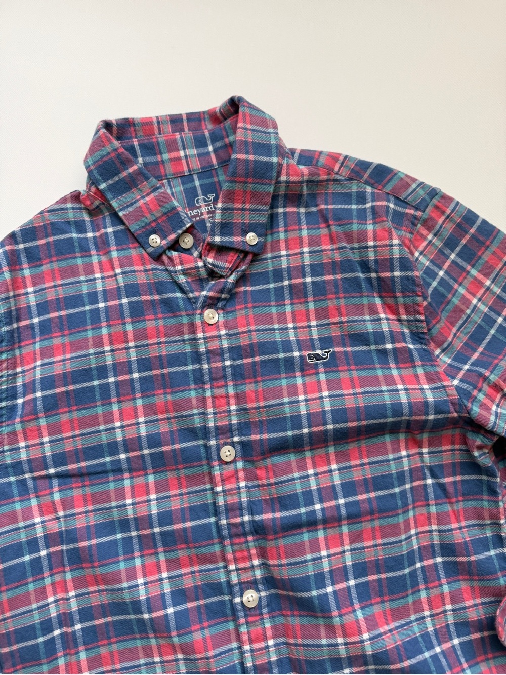 Vineyard Vines Boys Blue & Pink Plaid Button-Down Flannel Shirt